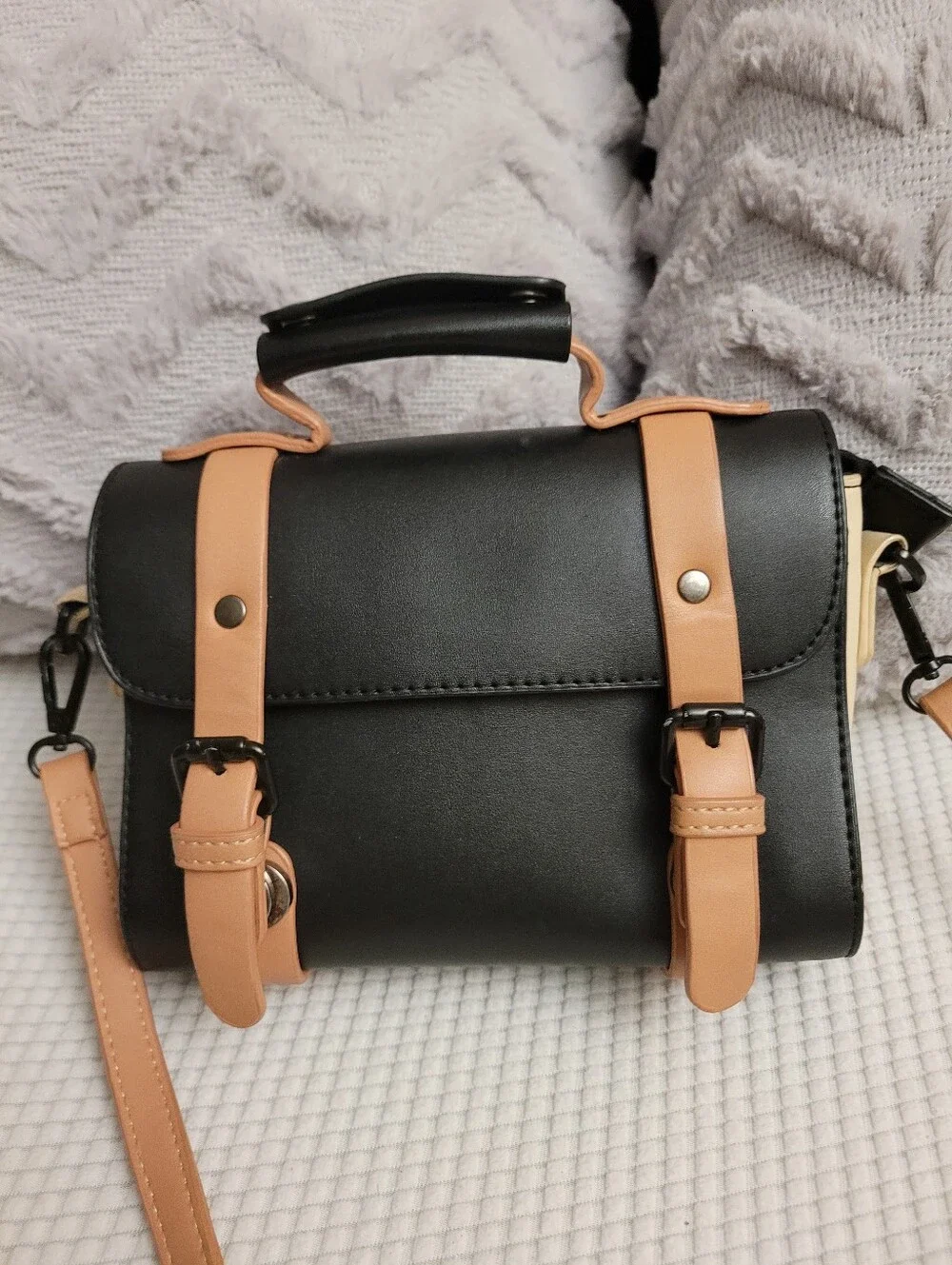 Pixie Mood Classic Black and Tan Crossbody Satchel - 8